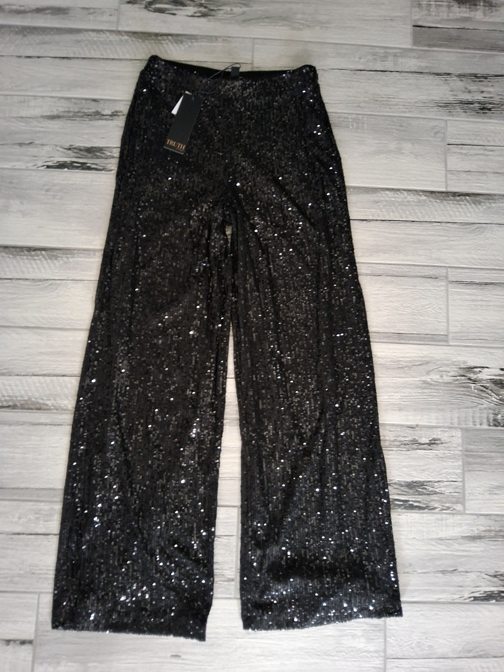 Sequin Wide-Leg Pants in Black - Picture 1 of 8